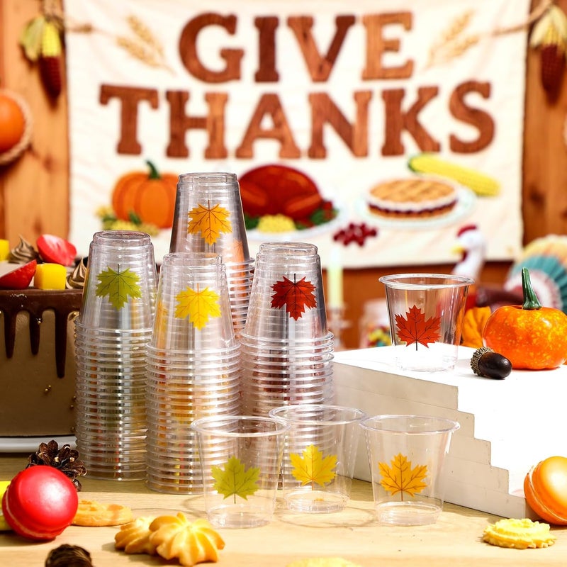 Widecook 300 Pack 3 oz Thanksgiving Plastic Shot Glasses Thanksgiving Disposable Shot Cups Bulk Clear Mini Maple Leaf Tasting Cups for Autumn Fall Whiskey Party Favors Drinking Supplies - Image 4